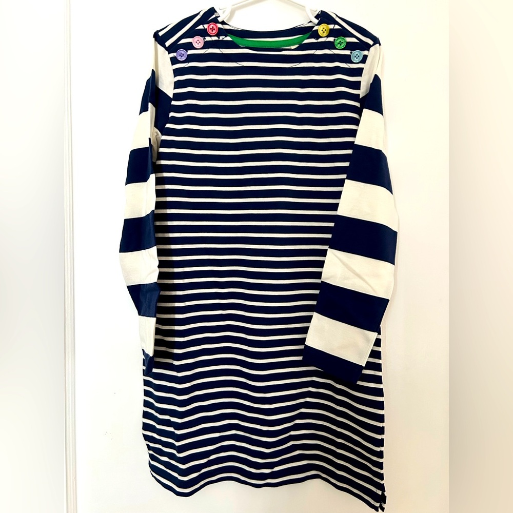 Boden Mini - NWT dk blue long sleeve white stripe Girls dress / shirt Size 7 /8